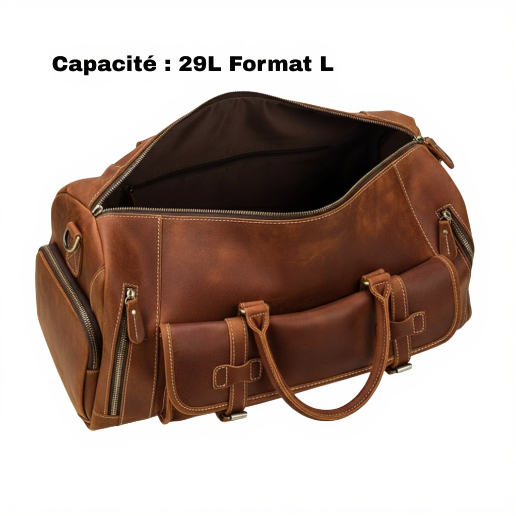 Sac de Voyage Vintage en Cuir Véritable - Format L & XL - Style Rétro Chic