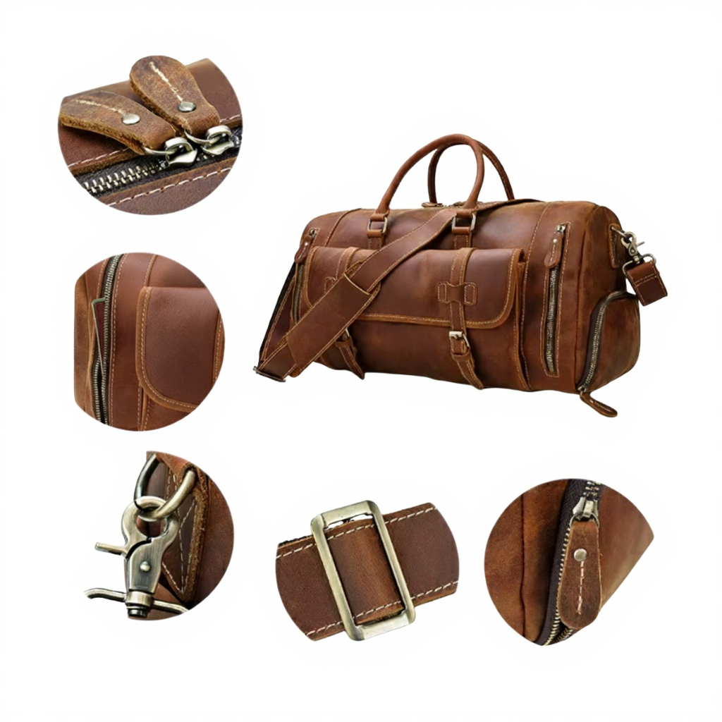 Sac de Voyage Vintage en Cuir Véritable - Format L & XL - Style Rétro Chic