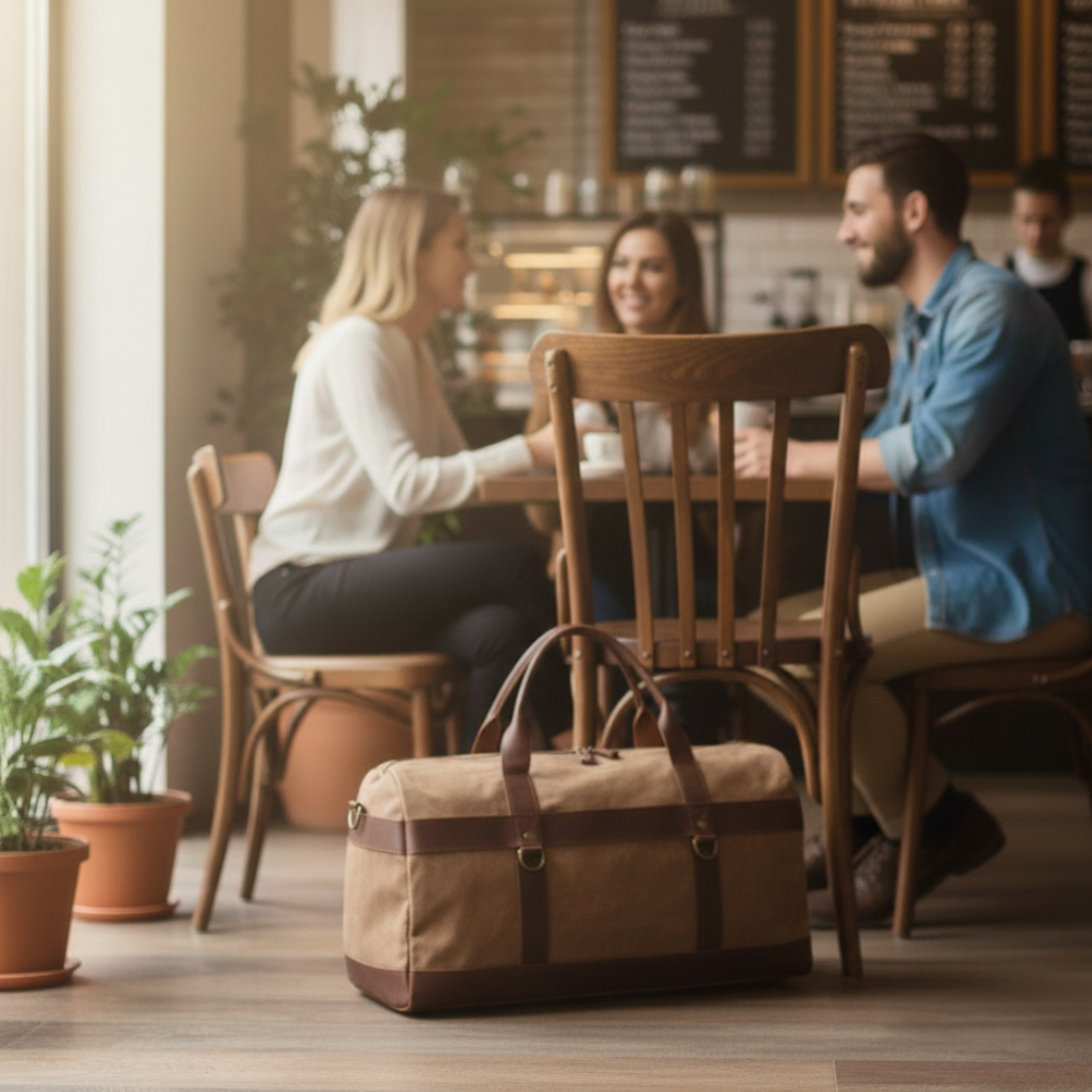 Sac de Voyage Vintage en Toile Cirée et Cuir Vachette - 43L - Style Rétro