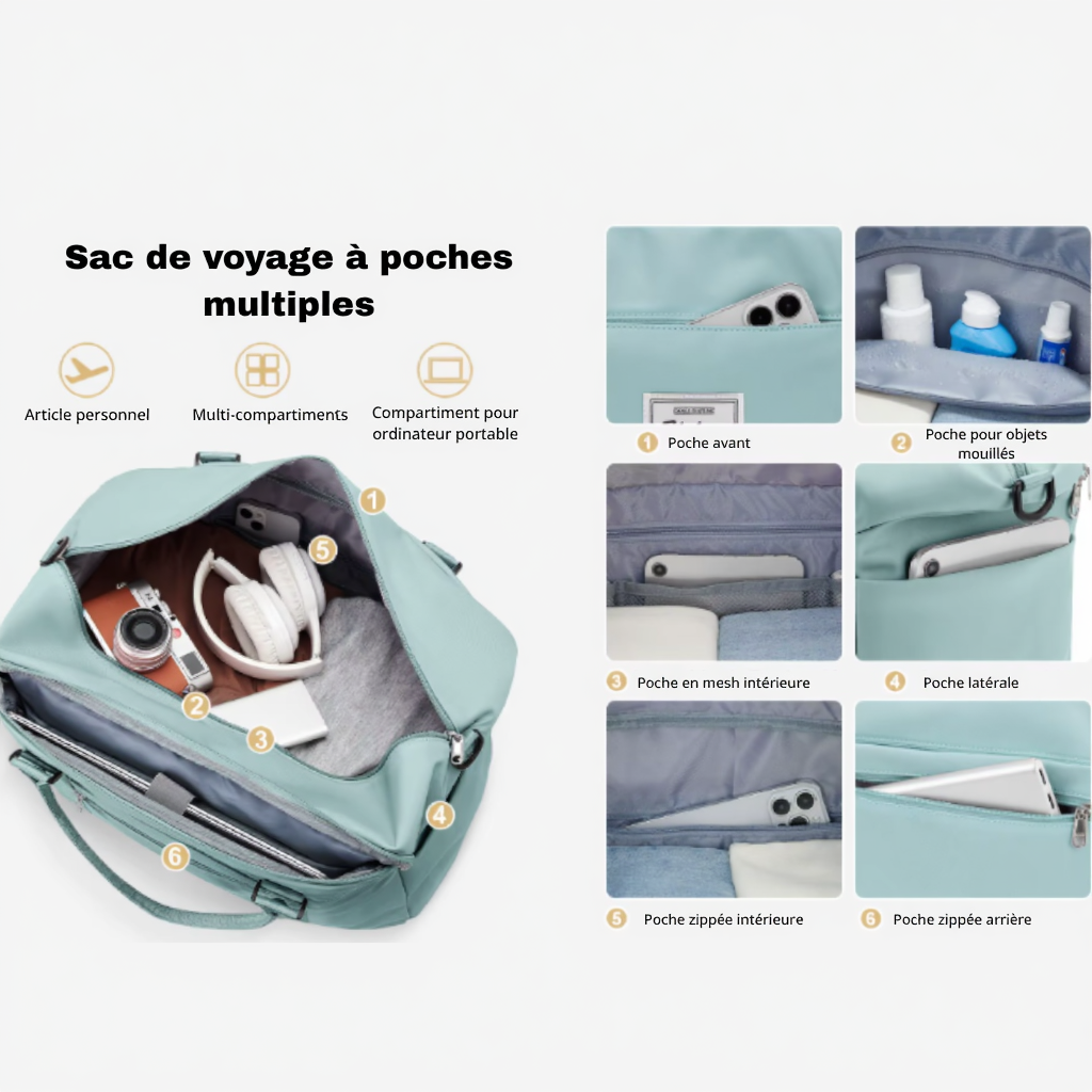 Sac Week-end Cabine en nylon 30L - Bagage à Main Léger avec Sangle Trolley - Déperlant