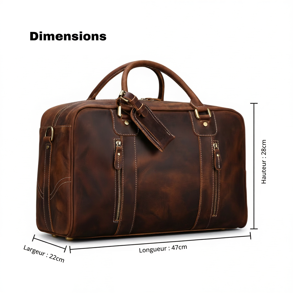 Sac de Voyage Cuir avec Compartiment Ordinateur - Bagage Cabine 29L - Business