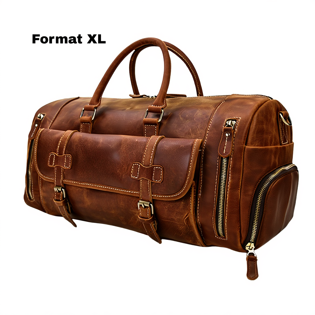 Sac de Voyage Vintage en Cuir Véritable - Format L & XL - Style Rétro Chic