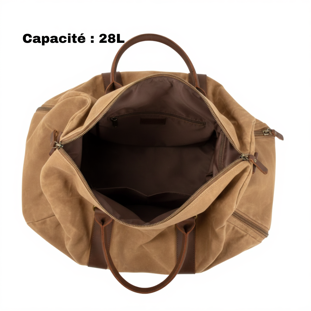 Sac de Voyage Cabine 28L en Toile Cirée & Cuir - Petit Sac Week-end (50cm)