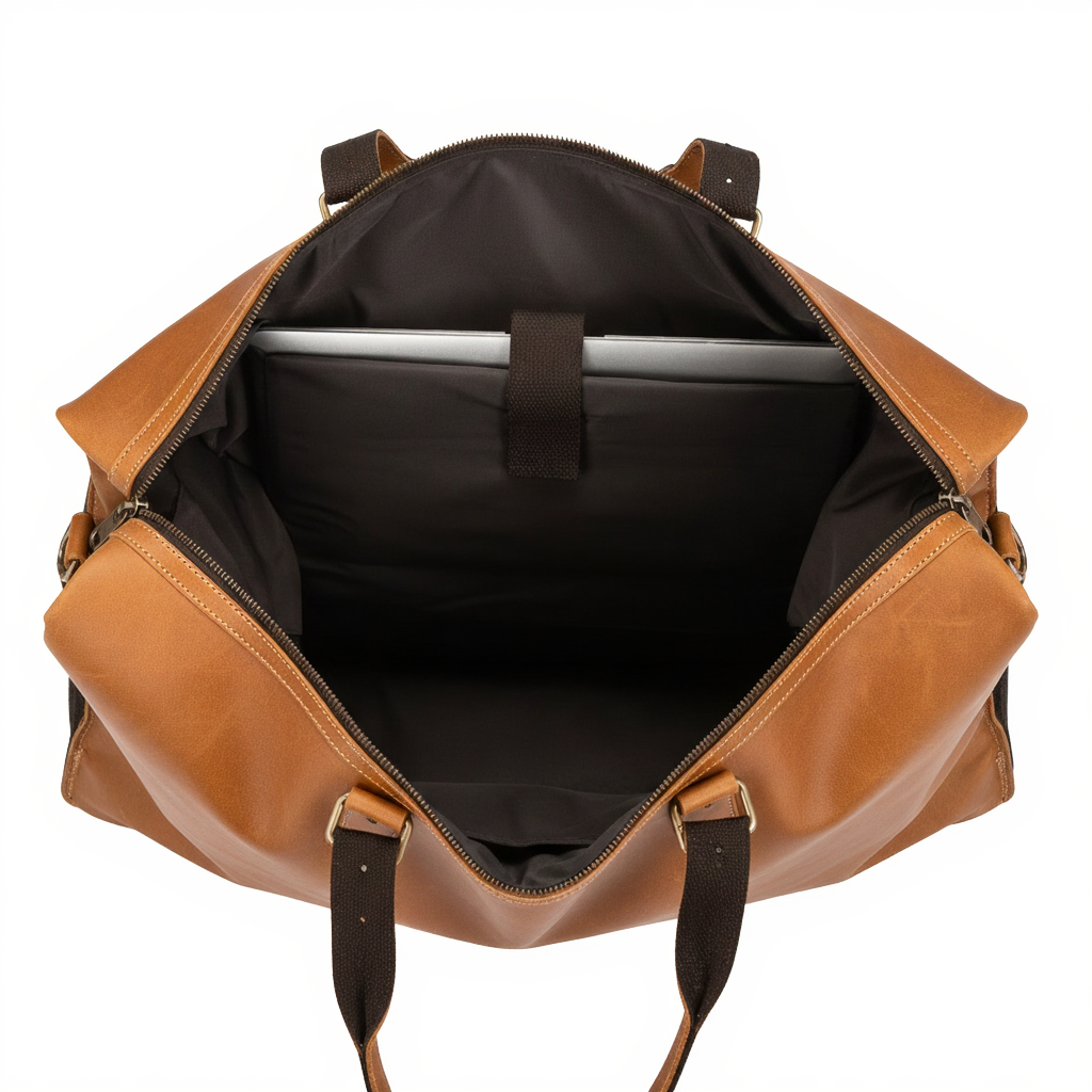 Sac de Voyage Cylindrique en Cuir Véritable - Duffle Bag Vintage 33L - Marron