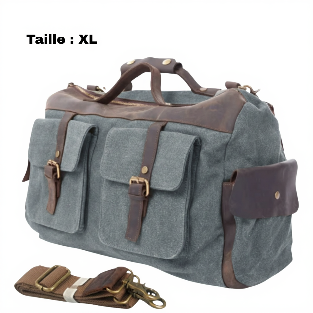 Sac de Voyage Vintage en Toile et Cuir Véritable - Sac Week-end (13L / 18L) - Sac Duffle Bag Rétro Canvas & Cuir