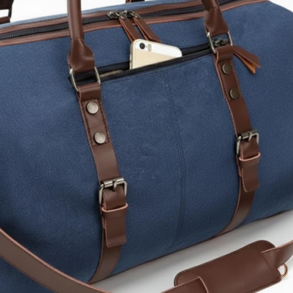 Sac de Voyage Vintage en Toile Canvas 43L - Grand Sac Week-end Rétro - Porté Main