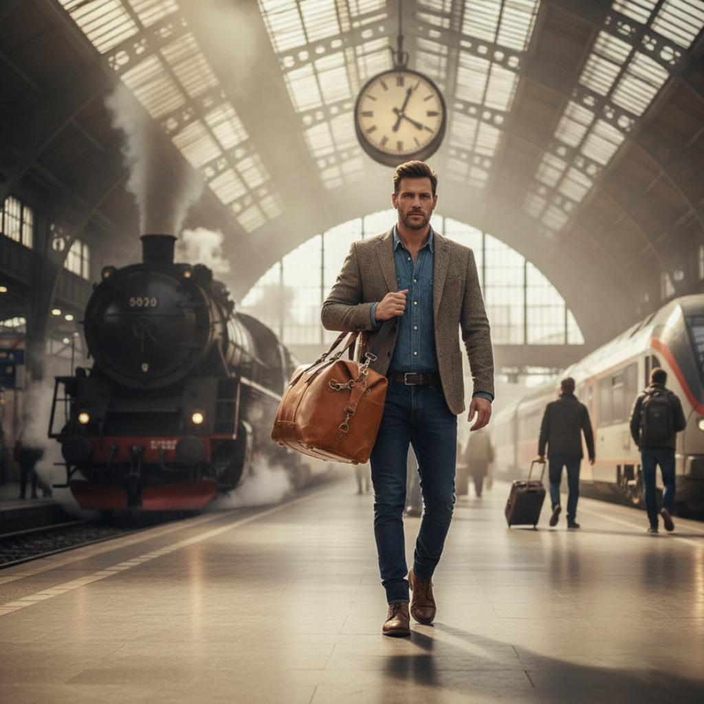 Sac de Voyage Cylindrique en Cuir Véritable - Duffle Bag Vintage 33L - Marron