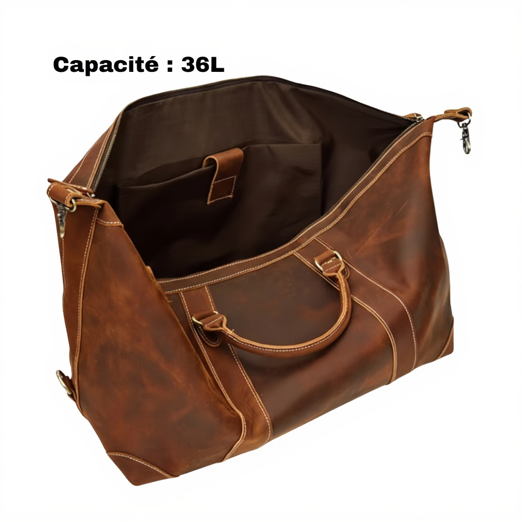 Grand Sac de Voyage en Cuir Épais et Robuste - 36L - Style Authentique
