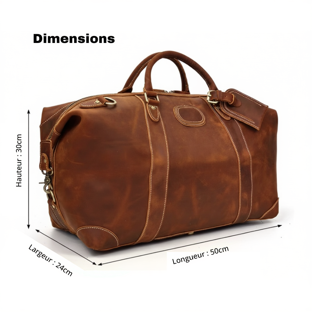 Grand Sac de Voyage en Cuir Épais et Robuste - 36L - Style Authentique