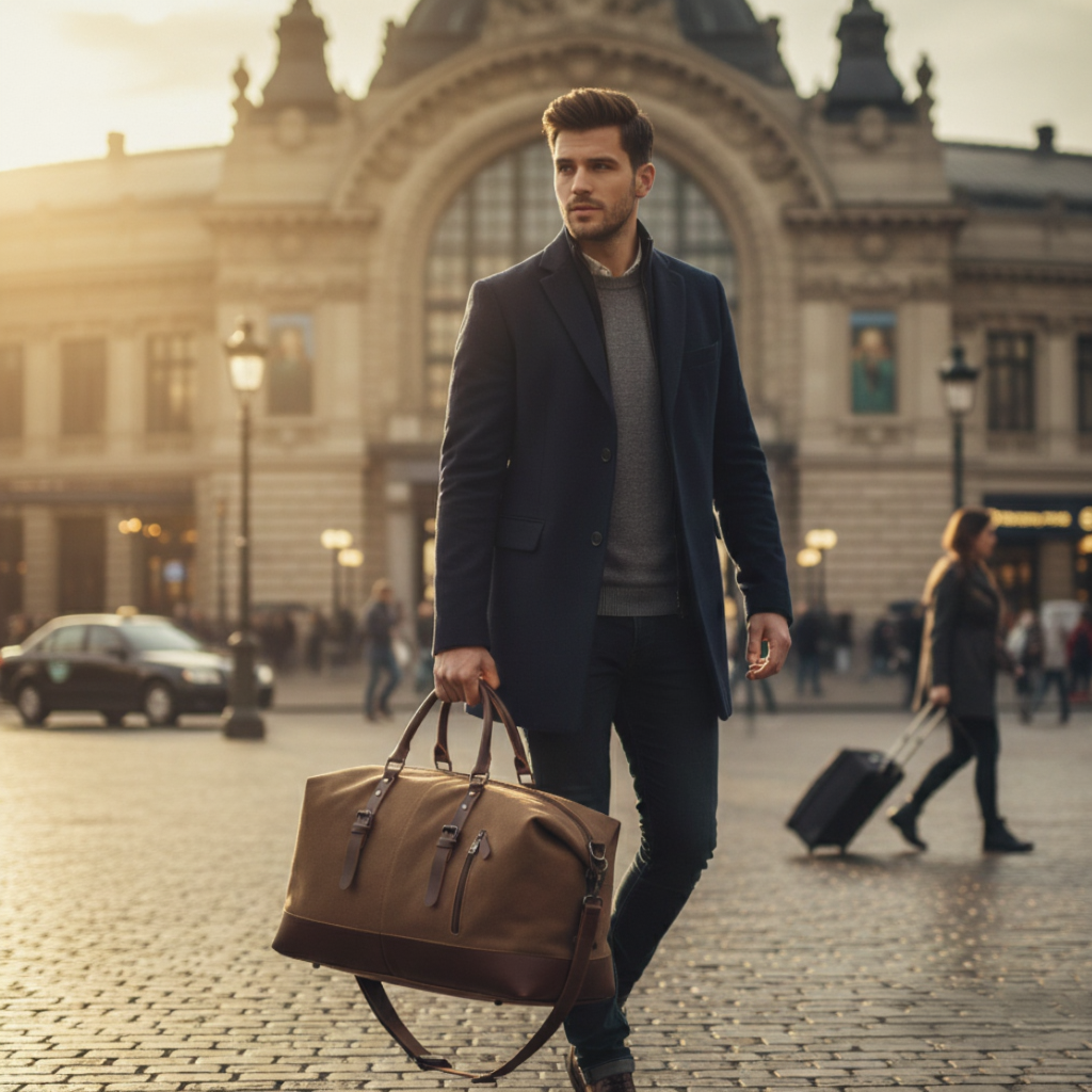 Sac de Voyage Vintage en Toile Canvas 43L - Grand Sac Week-end Rétro - Porté Main