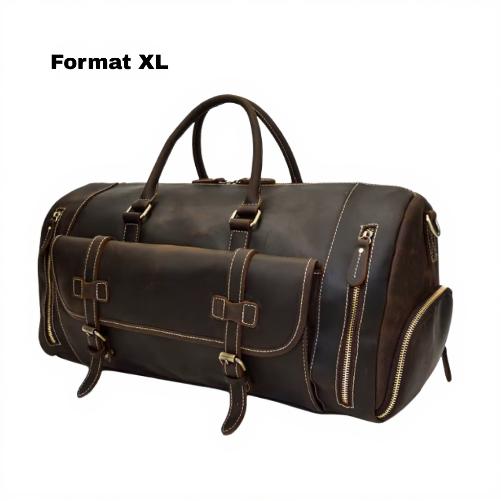Sac de Voyage Vintage en Cuir Véritable - Format L & XL - Style Rétro Chic