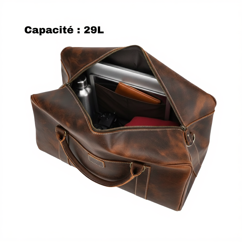 Sac de Voyage Cuir avec Compartiment Ordinateur - Bagage Cabine 29L - Business