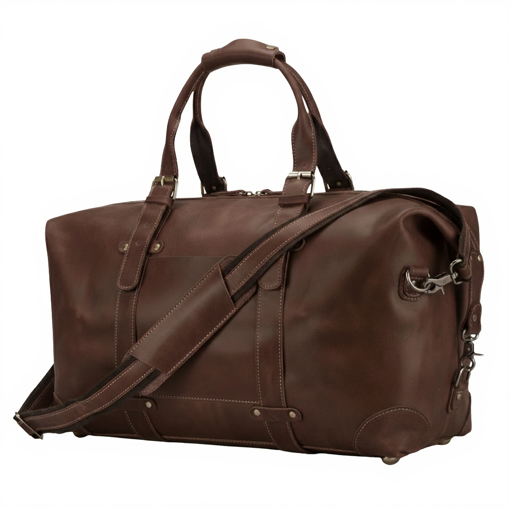 Sac de Voyage Cylindrique en Cuir Véritable - Duffle Bag Vintage 33L - Marron