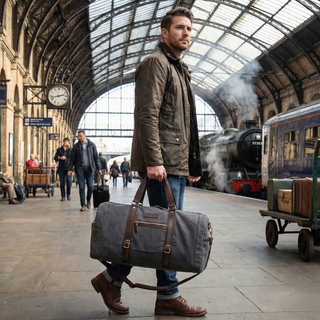 Sac Duffle Bag Vintage en Toile Canvas - 41L - Grand Format Week-end