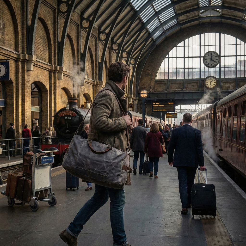 Sac de Voyage Cylindrique en Toile et Cuir Vachette - Duffle Bag Vintage 31L