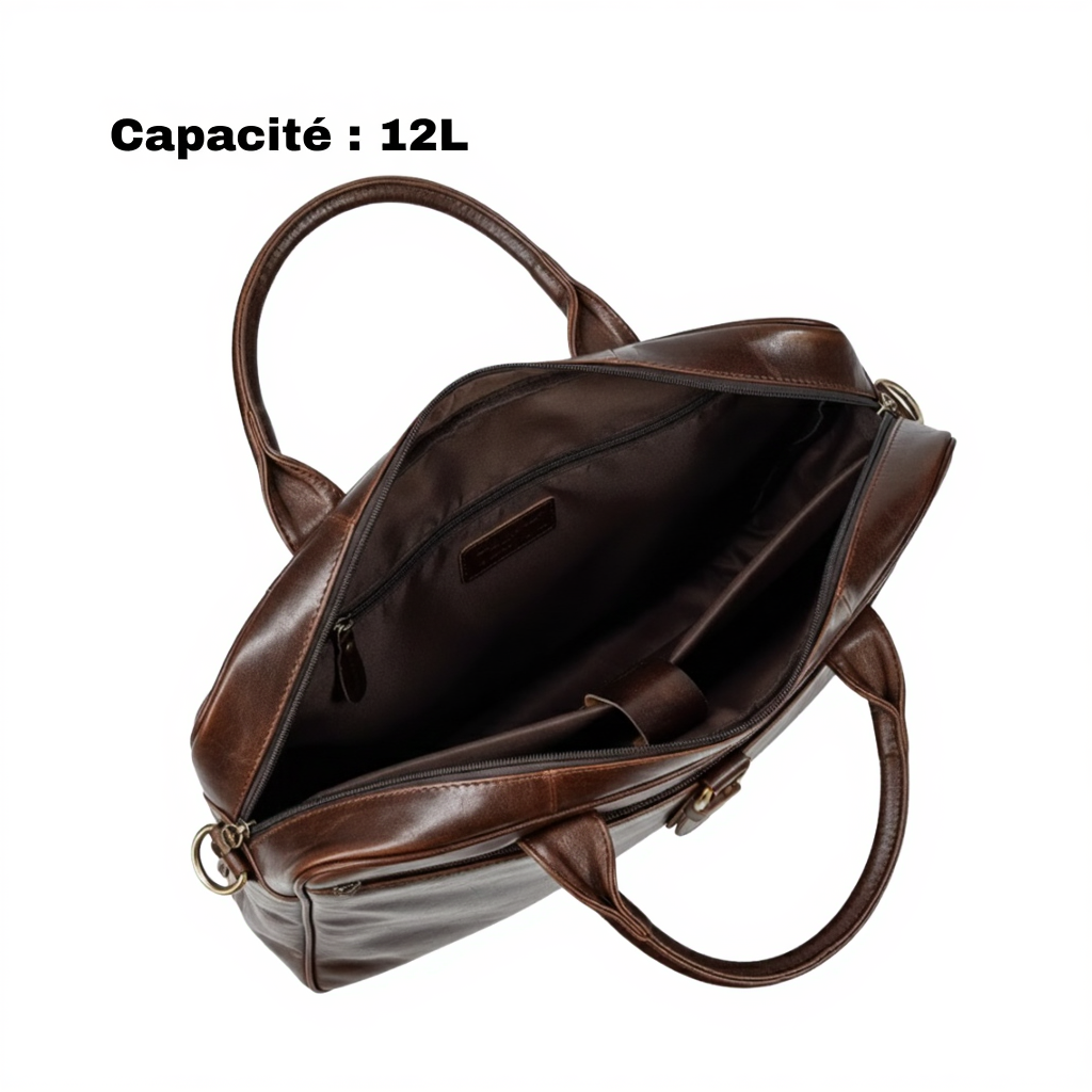 Sacoche Ordinateur 15 Pouces en Cuir Vachette - Porte-Documents Business 12L