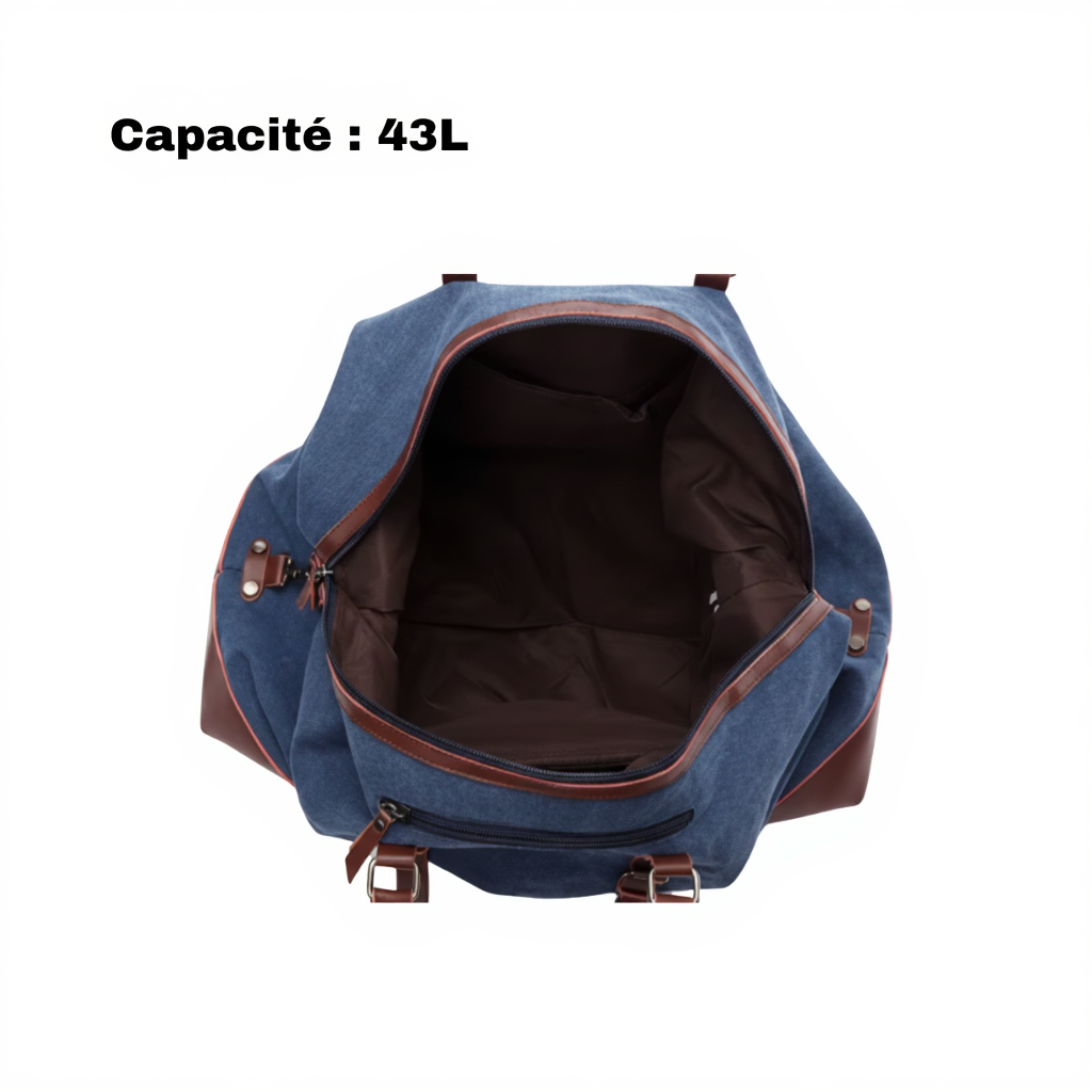 Sac de Voyage Vintage en Toile Canvas 43L - Grand Sac Week-end Rétro - Porté Main