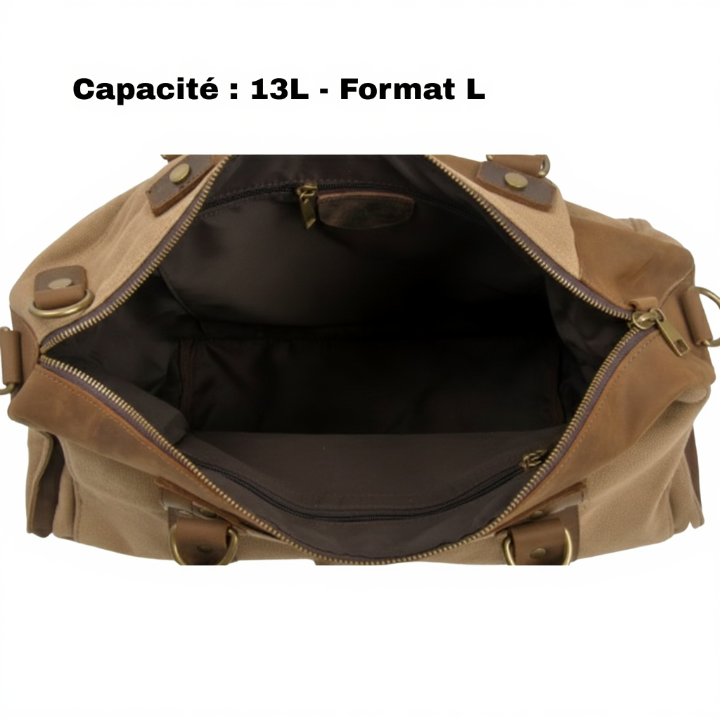 Sac de Voyage Vintage en Toile et Cuir Véritable - Sac Week-end (13L / 18L) - Sac Duffle Bag Rétro Canvas & Cuir