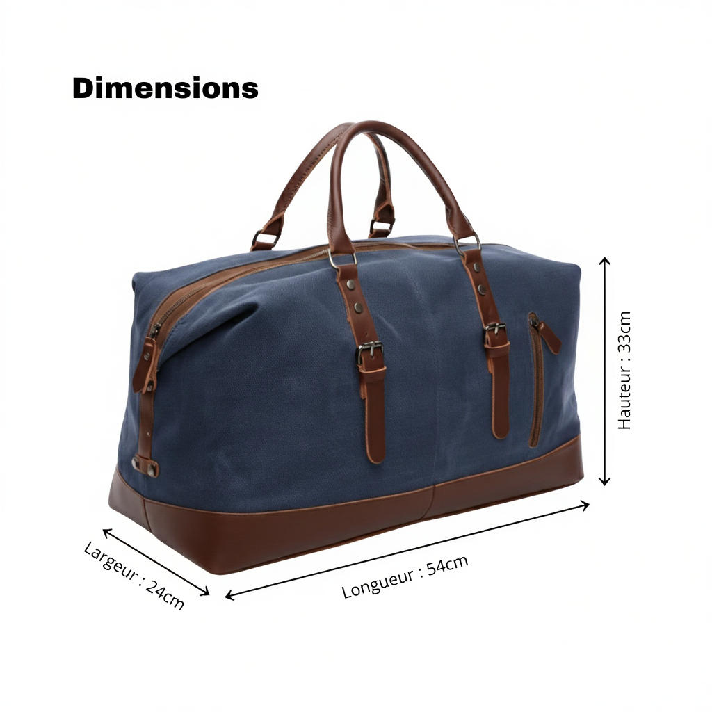 Sac de Voyage Vintage en Toile Canvas 43L - Grand Sac Week-end Rétro - Porté Main