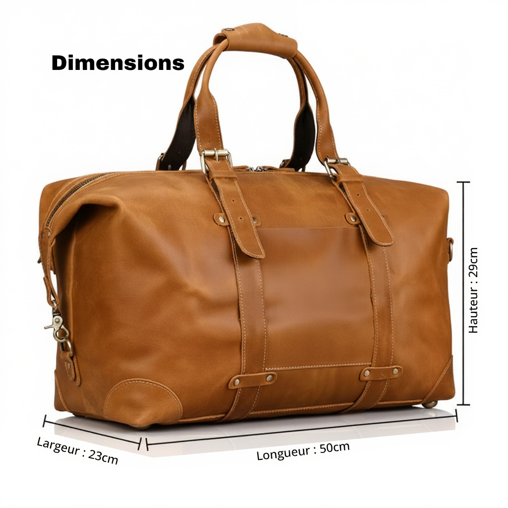 Sac de Voyage Cylindrique en Cuir Véritable - Duffle Bag Vintage 33L - Marron