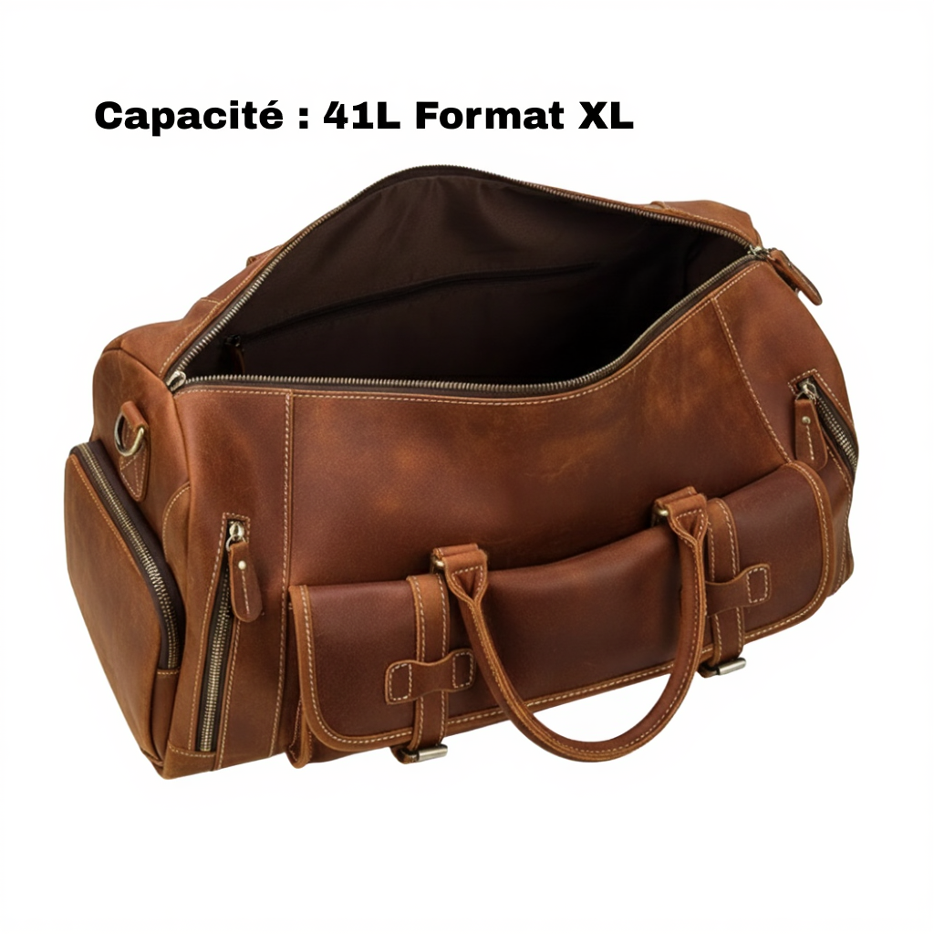 Sac de Voyage Vintage en Cuir Véritable - Format L & XL - Style Rétro Chic