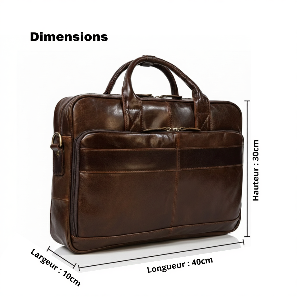 Sacoche Ordinateur 15 Pouces en Cuir Vachette - Porte-Documents Business 12L