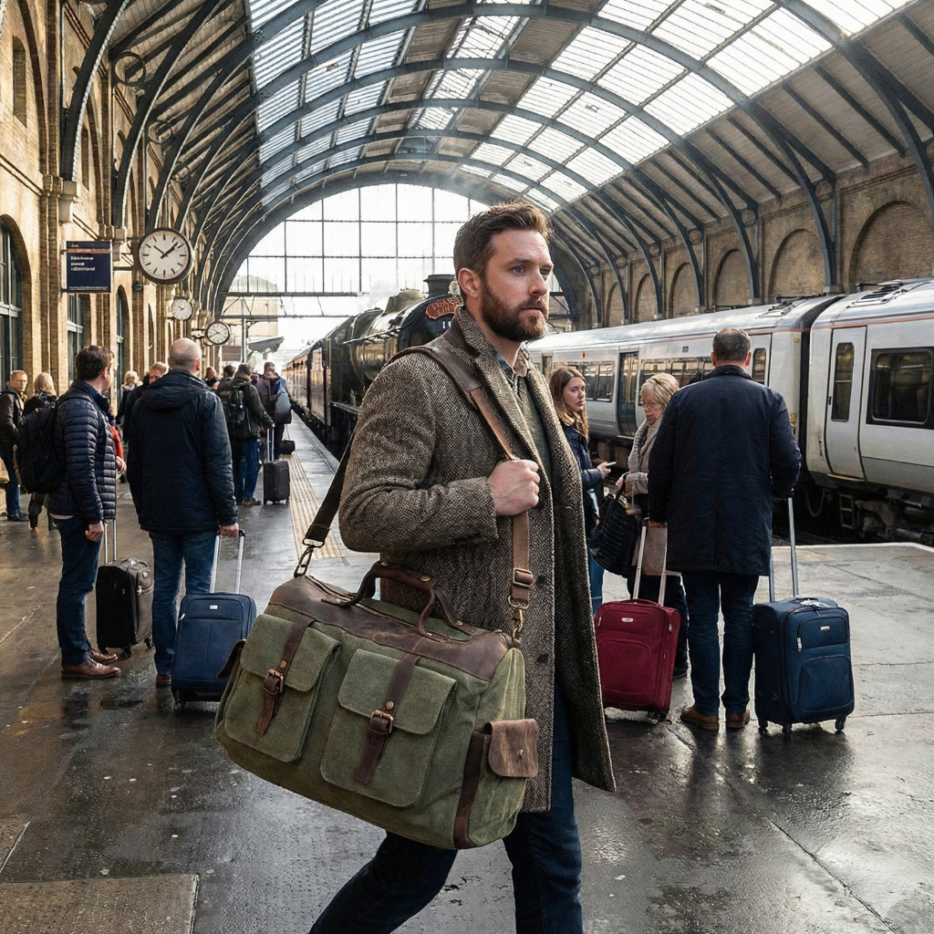 Sac de Voyage Vintage en Toile et Cuir Véritable - Sac Week-end (13L / 18L) - Sac Duffle Bag Rétro Canvas & Cuir