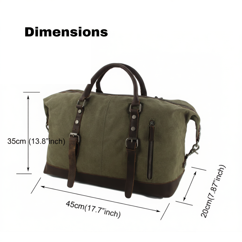 Sac de Voyage Style Militaire - Toile Canvas Épaisse & Cuir Véritable - 31L