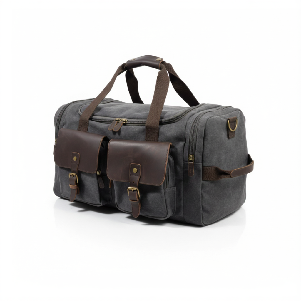 Sac de Voyage Rétro en Toile Épaisse et Cuir - 36L - Format 53cm (Cabine)