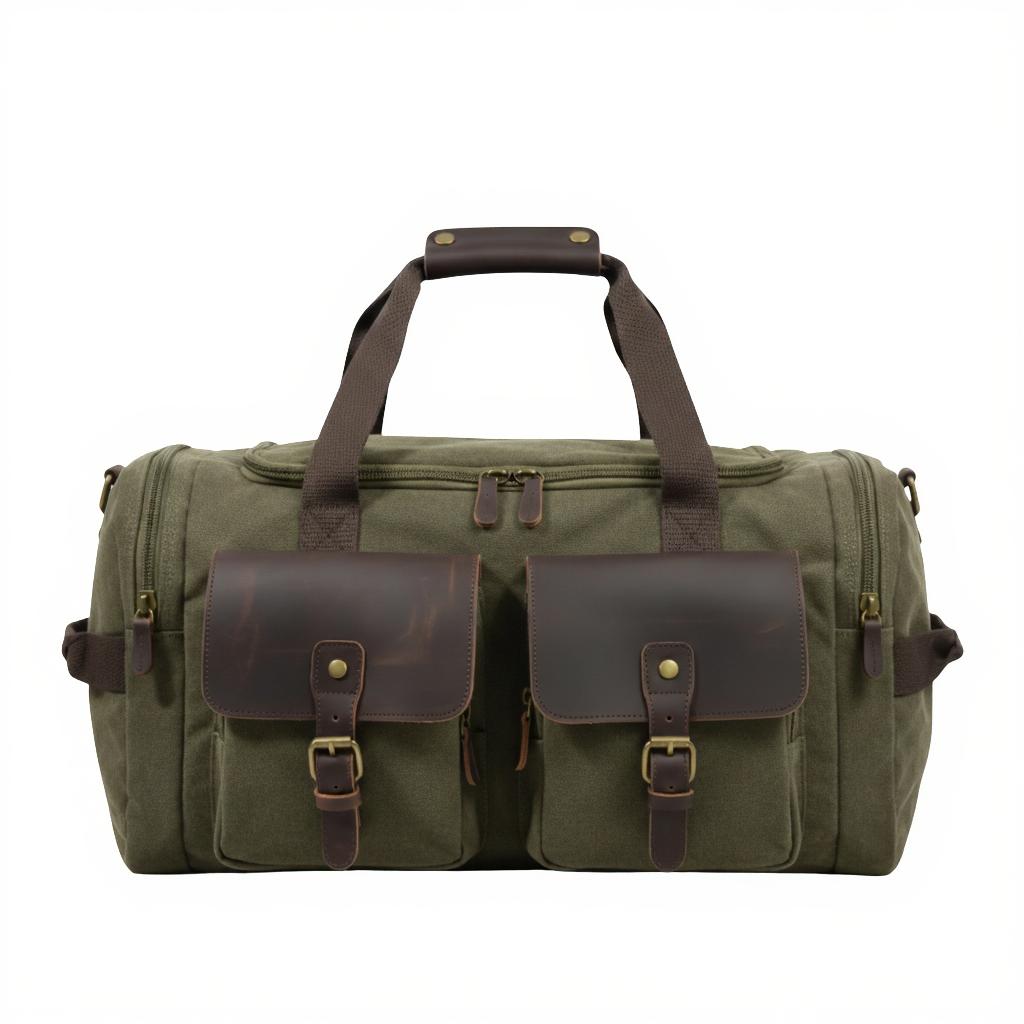 Sac de Voyage Rétro en Toile Épaisse et Cuir - 36L - Format 53cm (Cabine)