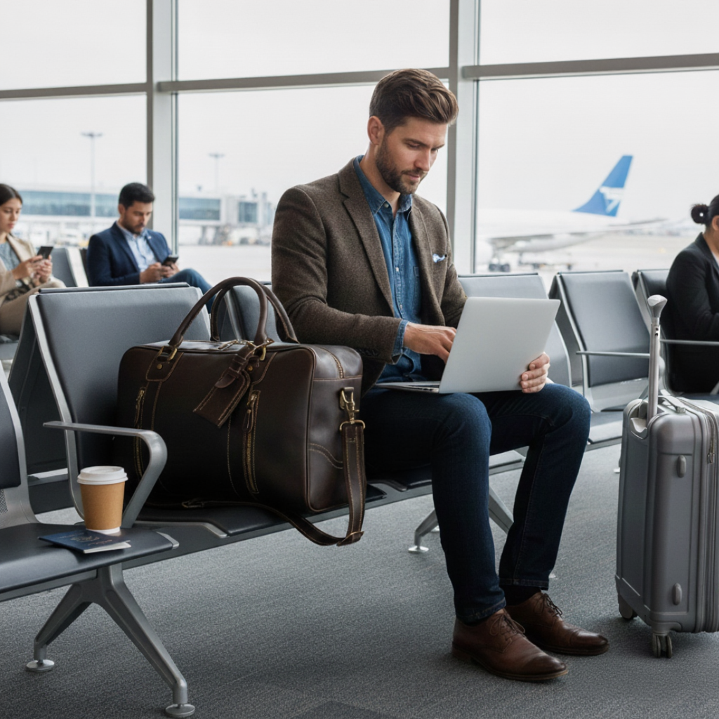 Sac de Voyage Cuir avec Compartiment Ordinateur - Bagage Cabine 29L - Business