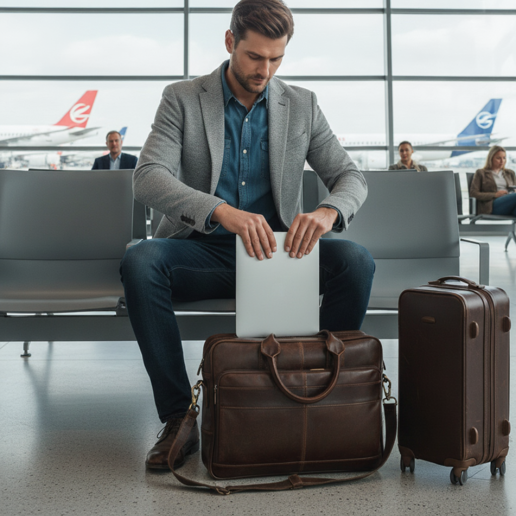 Sacoche Ordinateur 15 Pouces en Cuir Vachette - Porte-Documents Business 12L