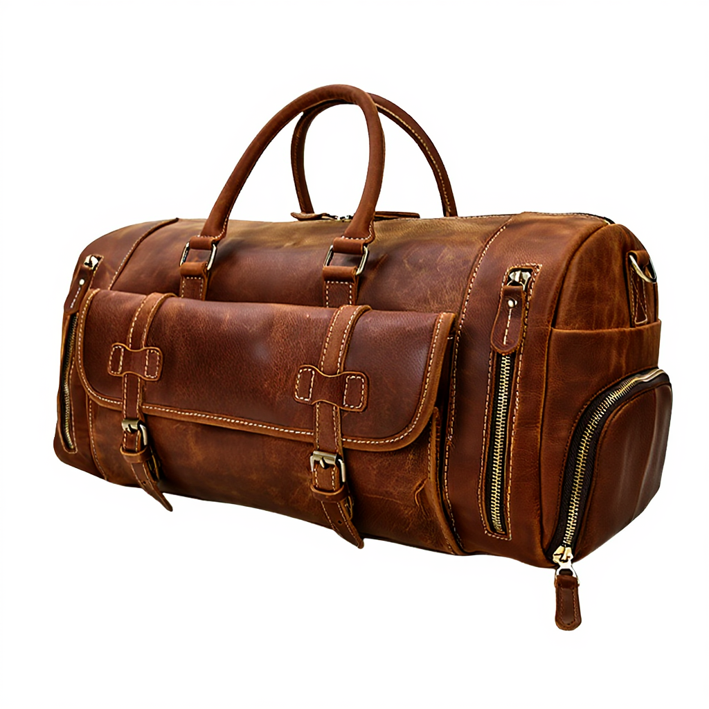 Sac de Voyage Vintage en Cuir Véritable - Format L & XL - Style Rétro Chic