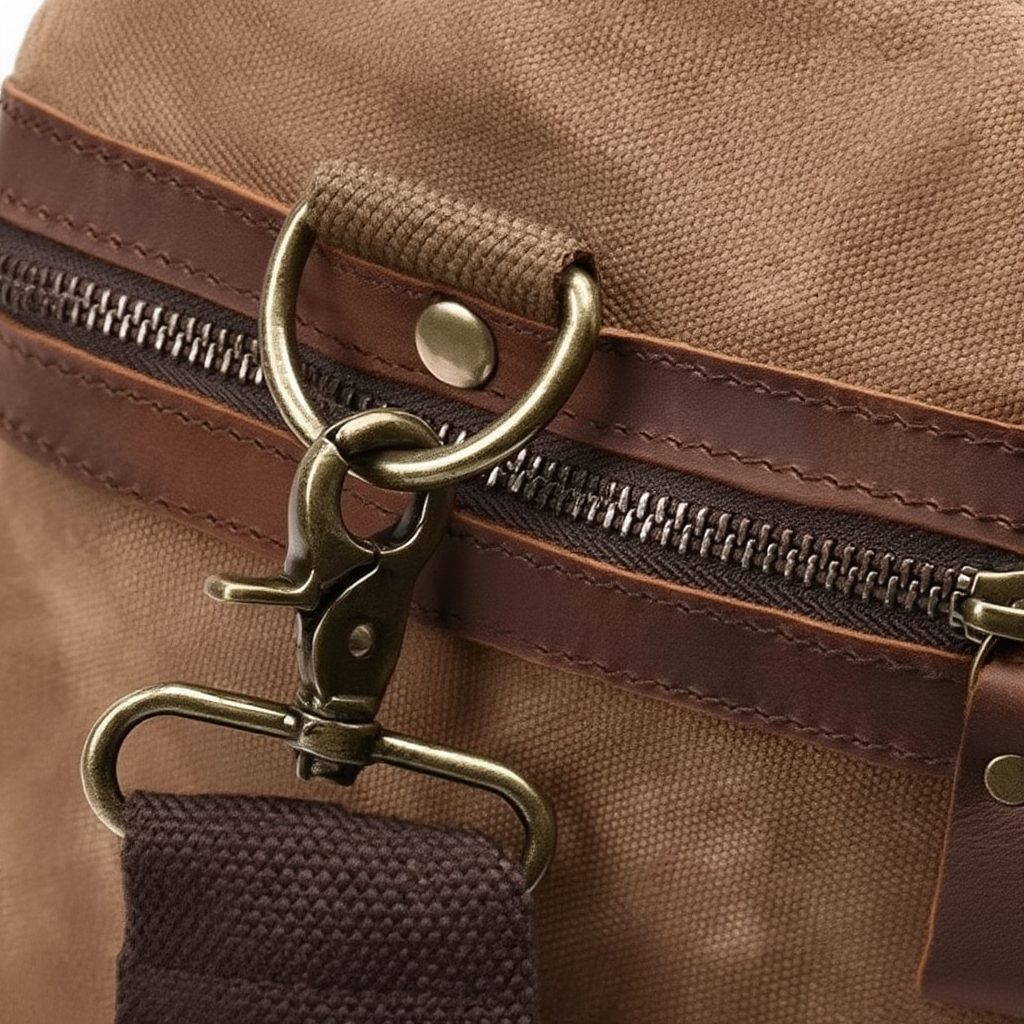 Sac de Voyage Vintage en Toile Cirée et Cuir Vachette - 43L - Style Rétro