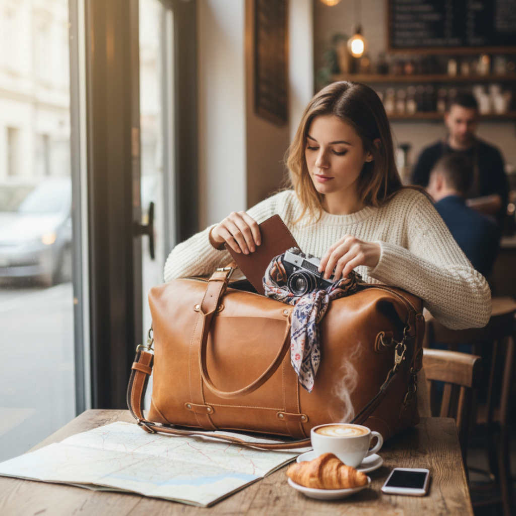 Sac de Voyage Cylindrique en Cuir Véritable - Duffle Bag Vintage 33L - Marron