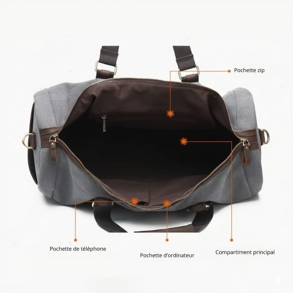 Sac Duffle Bag Vintage en Toile Canvas - 41L - Grand Format Week-end