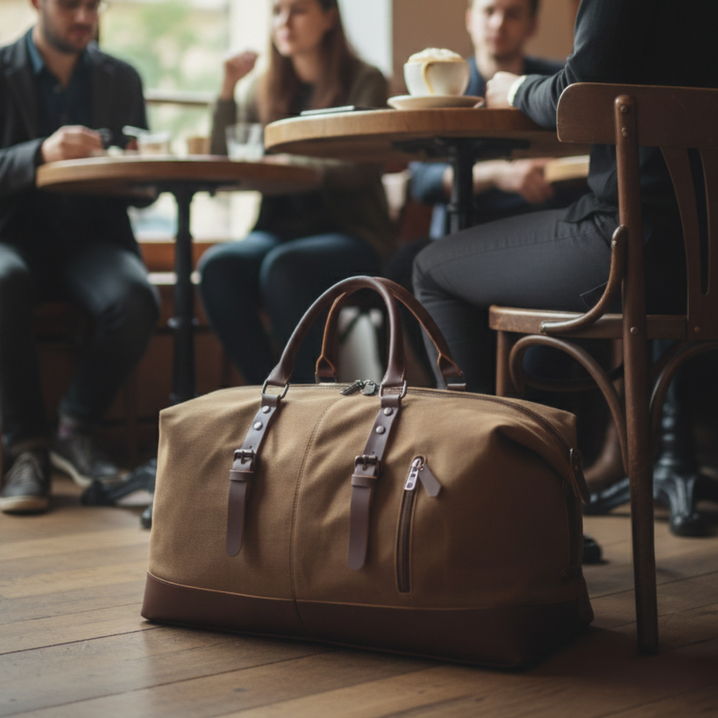 Sac de Voyage Vintage en Toile Canvas 43L - Grand Sac Week-end Rétro - Porté Main