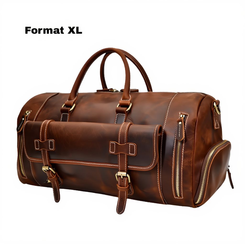 Sac de Voyage Vintage en Cuir Véritable - Format L & XL - Style Rétro Chic