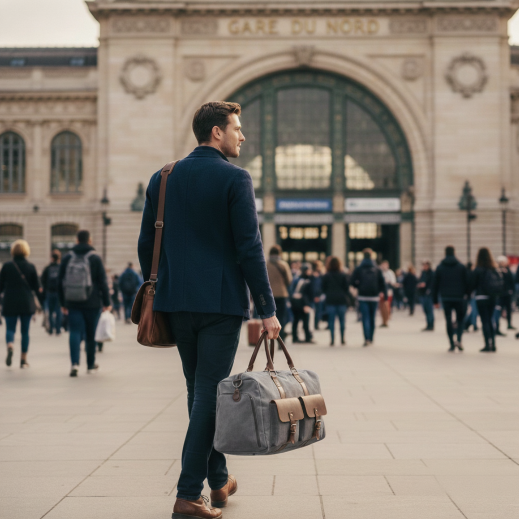 Sac de Voyage Rétro en Toile Épaisse et Cuir - 36L - Format 53cm (Cabine)
