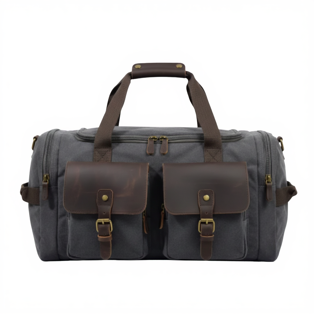 Sac de Voyage Rétro en Toile Épaisse et Cuir - 36L - Format 53cm (Cabine)