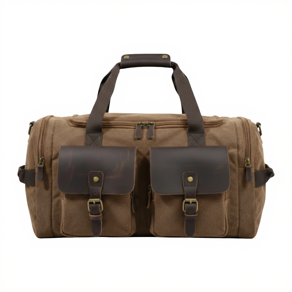 Sac de Voyage Rétro en Toile Épaisse et Cuir - 36L - Format 53cm (Cabine)